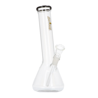 Super Heroes Glasbong konisch transparent mit schwarz, H. 26,5cm, Ø 3,7cm Chillum Topf fest