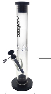 Super Heroes Glasbong mit Alu transparent/ schwarz, 41cm, Ø3,3cm, Chillum 14,5er Schliff