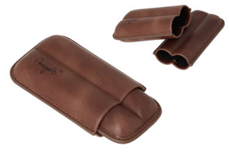 Angelo Cigar Case Brown 2pcs, Leather, 13cm/21mm