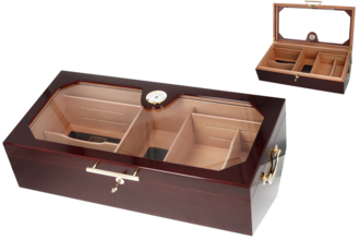 Angelo Humidor with window red-brown, 58x29x15 cm