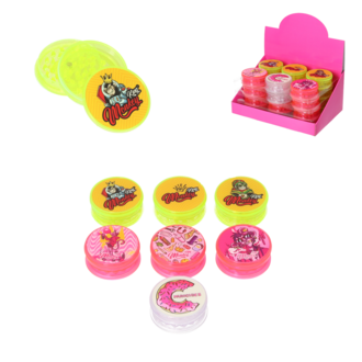 Monkey King Grinder 3pcs. plastic transparent various motifs motifs, Ø 6cm, h. 2,6cm