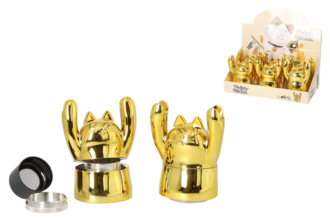 Super Heroes Grinder 4-piece metal gold-colored hugging cat, Ø 4.5cm, h. 10cm 