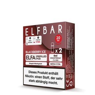 2x ELFBAR ELFA CP Prefilled Pod Blackberry Ice 20mg/ml ca. 600 Züge/Pod