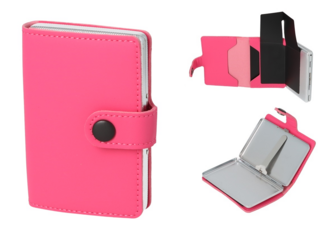 Angelo Zigaretten Etui Metall, 8er, 100mm, Clip, Hülle PU pink, Geld+Kartenfach