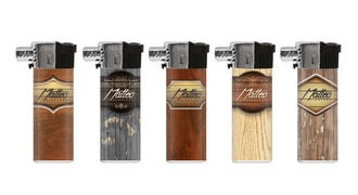 Matteo pipe lighter Piezo, wood look, 5 designs, refillable