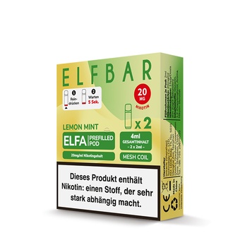 2x ELFBAR ELFA CP Prefilled Pod Lemon Mint 20mg/ml ca. 600 Züge/Pod