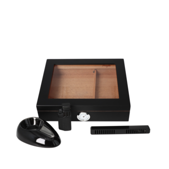 Angelo humidor black with viewing window+cigar ashtray+lighter 4x Jet with drill