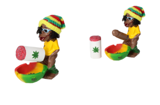 Aschenbecher, Polyresin Rasta stehend mit Joint, 7,5x11cm, H.14cm