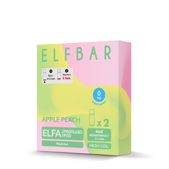 2x ELFBAR ELFA CP Pods Nikotinfrei Apple Peach 0mg/ml ca. 600 Züge/Pod