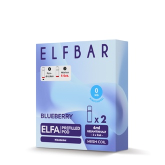 2x ELFBAR ELFA CP Pods Nikotinfrei Blueberry 0mg/ml ca. 600 Züge/Pod