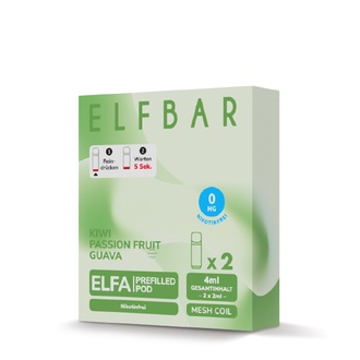 2x ELFBAR ELFA CP Pods Nikotinfrei Kiwi Passion Fruit Guava 0mg/ml ca. 600 Züge/Pod