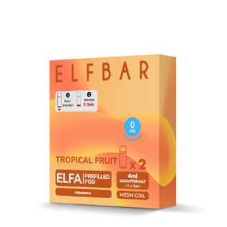 2x ELFBAR ELFA CP Pods Nikotinfrei Tropical Fruit 0mg/ml ca. 600 Züge/Pod