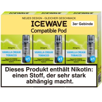 3x ICEWAVE Pod Vanilla Cream Tobacco 20mg/ml ca. 700 Züge/Pod