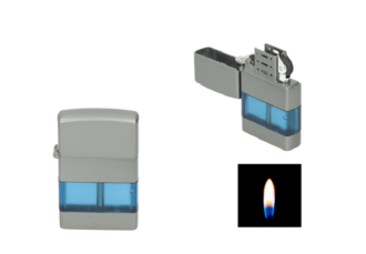 Eurojet lighter flint, silver-colored with blue inspection window