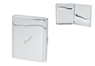 Caseti Cigarette Case 18er, Chrome polished lines, Clip