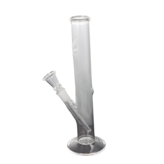 Super Heroes glass bong cylinder, transparent/hemp leaf white, h.27cm, Ø3,3cm, glass chillum 14 cut