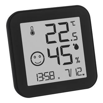 TFA Digital Hygrometer 7,5x7,5 cm, schwarz mit Ständer, Klebepad u. Magnet